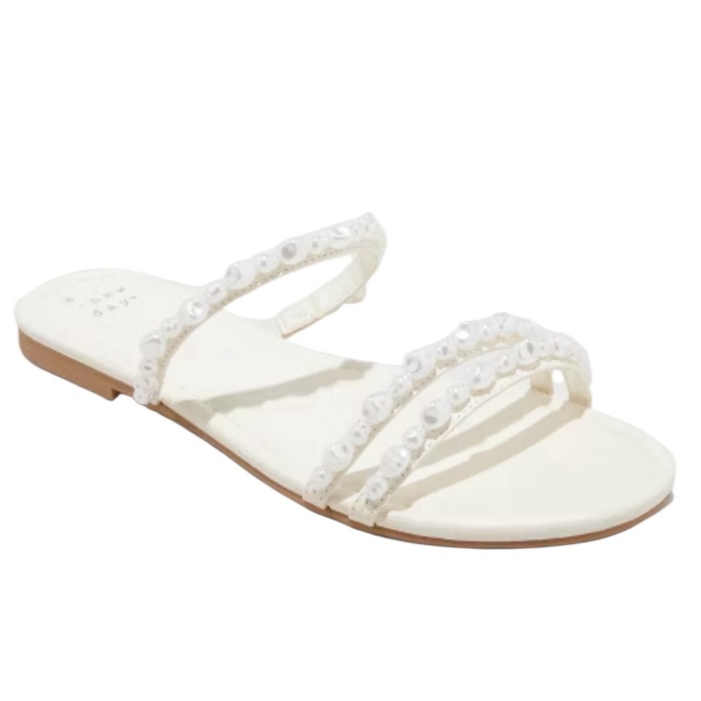 a new day White Pearl Beaded Triple-Strap Flat Sandals